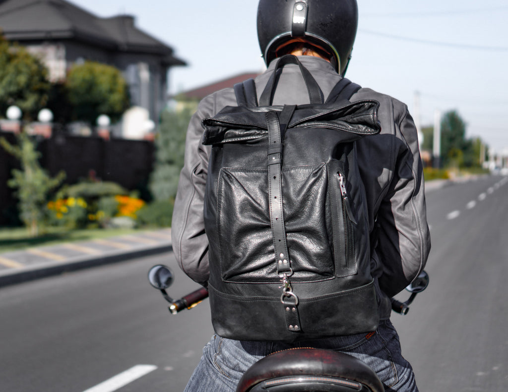 Black Leather Backpack | Cafe-Racer motorcycle rucksack, handcrafted
