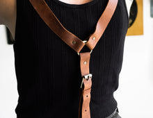 denim apron with leather straps