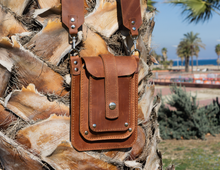 Medium-sized women's bag in brown genuine leather with wide long strap