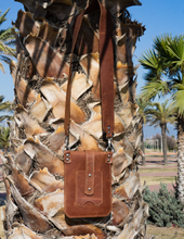 Vertical crossbody bag in genuine brown leather with cards holder with wide long strap