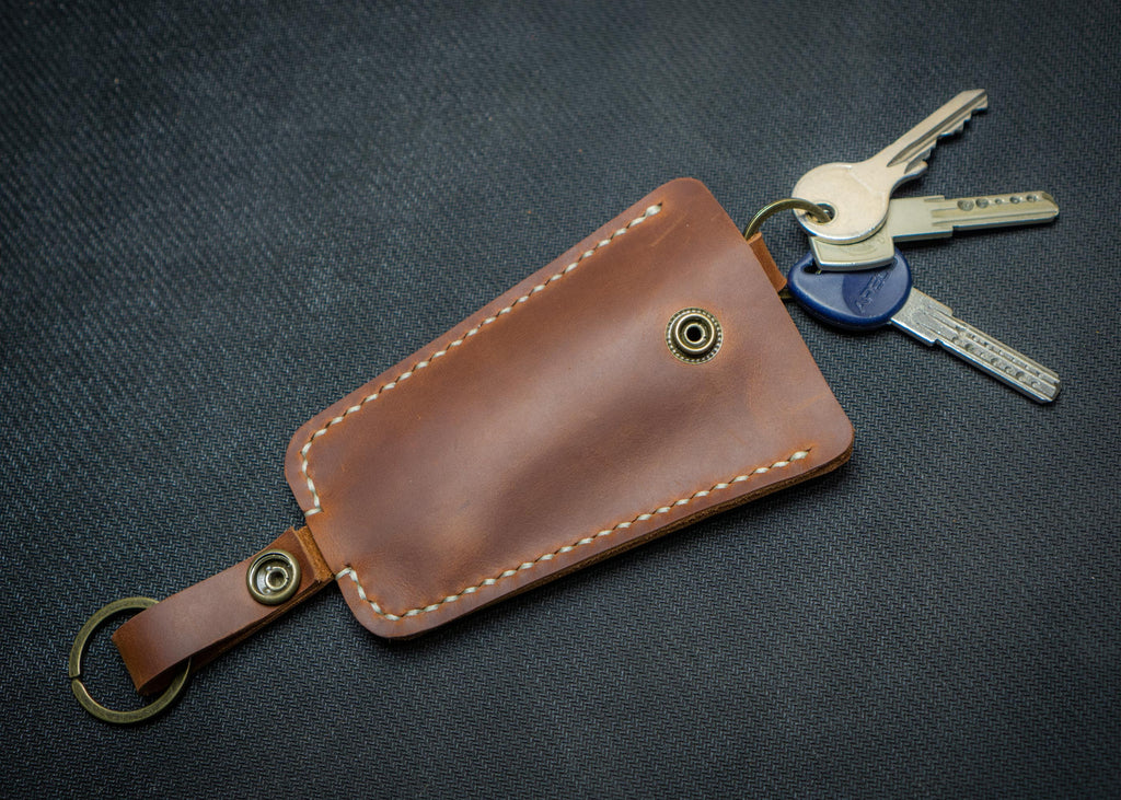 Brown Full-Grain Leather Keychain, In stock!