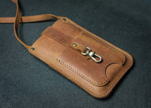 phone holder made of brown leather