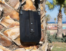 black leather bag medium-sized with wide long strap