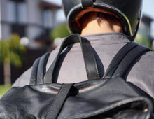 black leather backpack