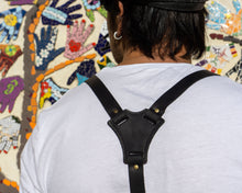 black leather y back suspenders