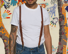 brown leather wedding suspenders with clip custom handmade