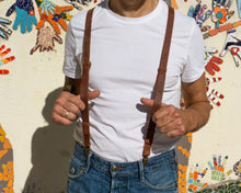 brown leather suspenders for men with clip