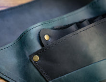 Hip Pouch - Leather Garden Hip Pouch in Green Slate and Tan with Brass Rivets . Handmade Custom orders taken.