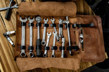 Leather tools roll bag with 11 slots Trunk organizer Car tools storage Wrenches organizer Motorbike organizer