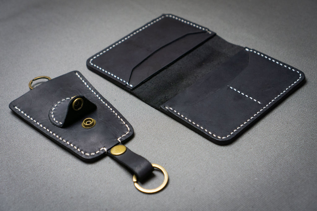 Leather Key Chain Wallet Gift Set Black