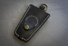2pc Black Leather Keychain Holder Case― quality, white hand stitched, personalized