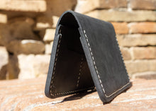 Wallet waxed thread Black Leather Wallet