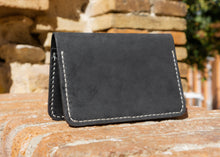 Black Leather Wallet with white waxed thread