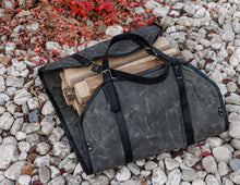 Waxed Canvas Log Carrier | Firewood Carrier with Leather Straps