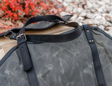 Waxed Canvas Log Carrier | Firewood Carrier with Leather Straps