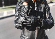 women's black leather cafe racer motorcycle jacket