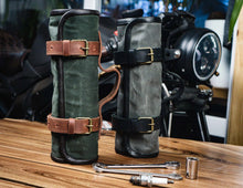 Motorcycle Tool Roll Hand-Waxed Canvas & Genuine Leather, Handcrafted