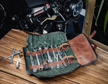 Motorcycle Tool Roll Hand-Waxed Canvas & Genuine Leather, Handcrafted