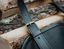 Firewood Log Carrier, Black Leather, Handmade by Fashion Racing