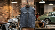 Gray Leather Motorcycle Vest — Diamond Quilted Biker Waistcoat