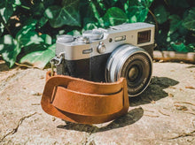 brown leather camera hand strap for mirrorless camera, handmade accessory for photographers