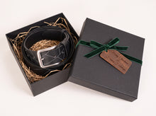 Geometric embossed leather belt for men, 45 mm wide, handcrafted, in gift box with gift message