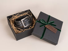 Black Textured Embossed Leather Belt — Silver Buckle