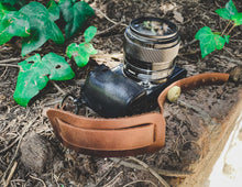 Tan brown leather camera hand strap for Sony camera, handmade accessory for photographers