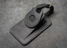Luggage Tags with Airtag case holder Black Leather 