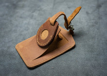 Brown Leather Luggage Tags with Airtag case holder