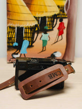 Personalized Crazy Horse leather camera wrist strap, handmade gift for photography lover