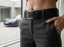 Black Leather Belt — Holes Along Full Length, Silver Buckle