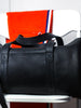 Black Leather Duffle Bag - medium size for men and women