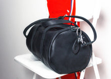 Black Leather Gym Bag - medium size for men and women