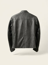 Classic Cafe Racer Leather Jacket — Black & Grey, Size 50-5