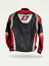 Chaqueta deportiva de cuero para motociclista, negra y roja, para hombre, de piel de vaca, con protección CE en hombros y codos, talla 50 (M), Único en su clase