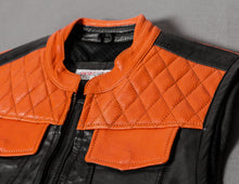 black orange leather vest zipper diamond stitched