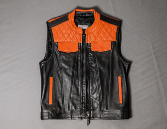 black orange leather vest 