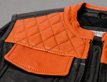 black orange leather vest diamond stithed