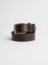 Handcrafted brown leather belt with silver buckle, 45 mm wide