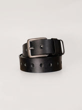 Black Leather Belt — Holes Along Full Length, Silver Buckle