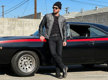 Classic Cafe Racer Leather Jacket — Black & Grey, Size 50-5