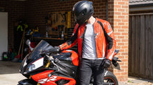 Men's Red Leather Motorcycle Sport Jacket — CE Armor, Size 50