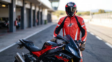 Men's Red Leather Motorcycle Sport Jacket — CE Armor, Size 50