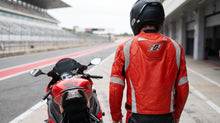 Men's Red Leather Motorcycle Sport Jacket — CE Armor, Size 50