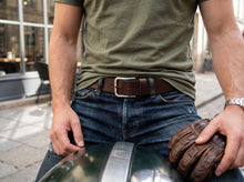 Burgundy Leather Belt — Oxblood Full Grain, Distressed Silver Buckle