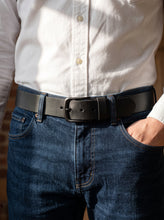 Black Leather Belt — Polished Black Buckle, All-Black Design