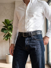Black Leather Belt — Holes Along Full Length, Silver Buckle