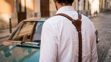 Two-layer leather construction detail, reinforced suspenders