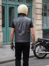 Gray Leather Motorcycle Vest — Diamond Quilted Biker Waistcoat